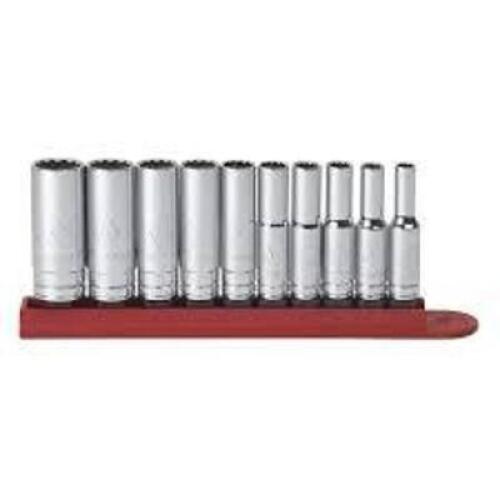 DESCRIPTION: (2) DEEP SOCKET SET BRAND/MODEL: GEARWRENCH #80309D INFORMATION: 10 PIECE, SAE 12 POINT SIZE: 1/4" DRIVE RETAIL$: $36.99 EA QTY: 2