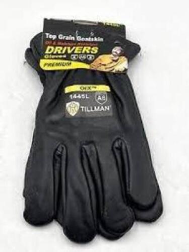 DESCRIPTION: (3) PAIRS OF OIL AND MOISTURE RESISTANT DRIVERS BRAND/MODEL: TILLMAN #1445L INFORMATION: TOP GRAIN GOATSKIN SIZE: LARGE RETAIL$: $29.55 E