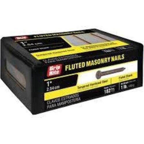 DESCRIPTION: (7) BOXES OF (182) FLUTED MASONRY NAIL BRAND/MODEL: GRIP-RITE #1TFMAS1 SIZE: 1" RETAIL$: $8.98 EA QTY: 7