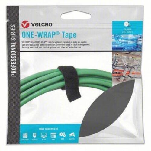 DESCRIPTION: (4) ONE WRAP TAPE BRAND/MODEL: VELCRO BRAND #454X18 SIZE: Strap Roll: Strap Roll, Hook-and-Loop, 3/4 in Overall Wd, 75 ft Overall Lg, Bla