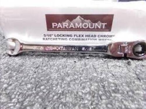 DESCRIPTION: (10) LOCKING FLEX HEAD CHROME RATCHETING COMBINATION WRENCH BRAND/MODEL: PARAMOUNT #64397581 SIZE: 5/16 RETAIL$: $16.19 EA QTY: 10