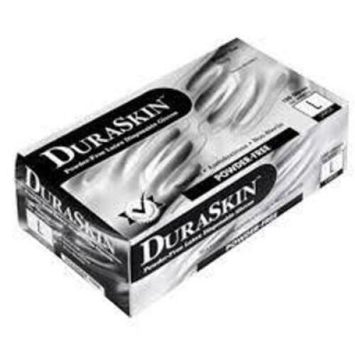 DESCRIPTION: (10) BOXES OF (100) DISPOSABLE GLOVES BRAND/MODEL: DURASKIN #t2810w/m SIZE: MEDIUM RETAIL$: $28.00 EA QTY: 10