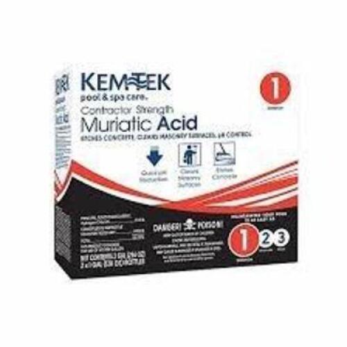 DESCRIPTION: (1) MURIATIC ACID BRAND/MODEL: KEMTEK POOL AND SPA SIZE: 1 GALLON RETAIL$: $20.00 EA QTY: 1