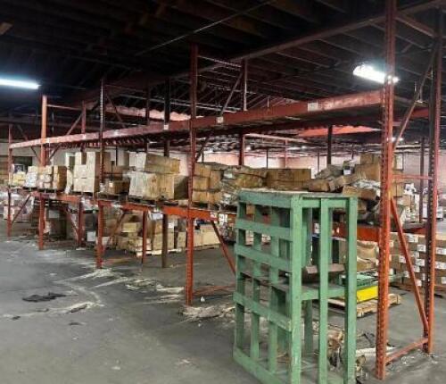 (4) - SECTIONS OF 12' TEAR DROP PALLET RACKING WITH WOOD DECKING