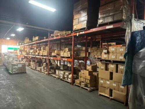 (7) - SECTIONS OF 12' TEAR DROP PALLET RACKING WITH WOOD DECKING