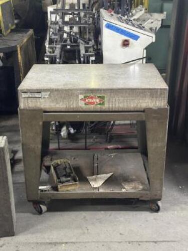 GRANITE SURFACE PLATE WITH ROLLING CART BASE AND WOOD COVER