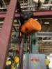 BUDGIT 1 TON ELECTRIC CHAIN HOIST W/ 45' OF METAL BEAM GANTRY