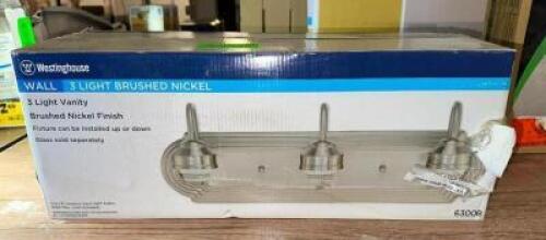 THREE LIGHT BRUSHED NICKEL VANITY FIXTURE