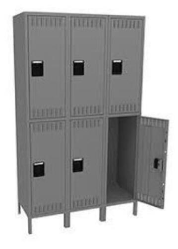 DESCRIPTION: (1) LOCKER UNITBRAND/MODEL: TENNSCOINFORMATION: GRAYSIZE: 3 WIDE, 2 TIER, APPROX 18" X 36" X 84"RETAIL$: $1189.99 EAQTY: 1