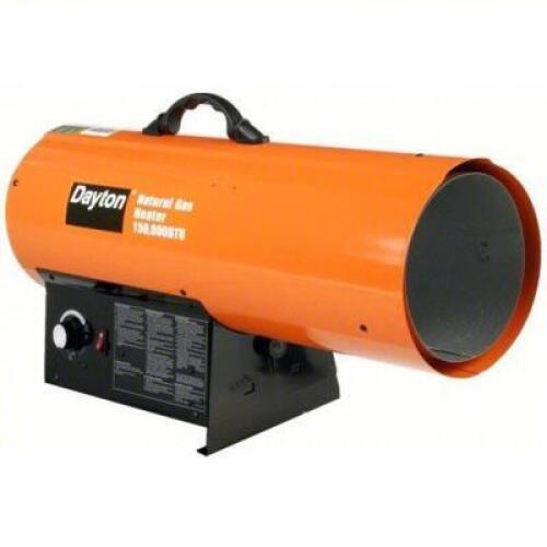 DESCRIPTION: (1) PORTABLE GAS TORPEDO HEATER BRAND/MODEL: DAYTON #3VE56 INFORMATION: 150,000 BTUH HEATING CAPACITY OUTPUT, 3,500 SQ FT HEATING AREA RE