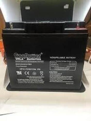 DESCRIPTION: (1) SEALED LEAD-ACID RECHARGEABLE BATTERY BRAND/MODEL: COOPOWER #CP12-17 RETAIL$: $38.55 EA QTY: 1