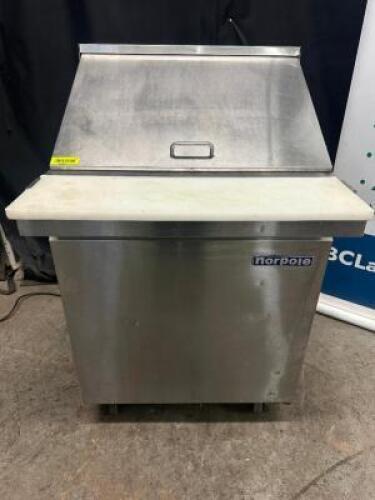 DESCRIPTION NORPOLE 27" REFRIGERATED SANDWICH PREP UNIT. BRAND / MODEL: NORPOLE NP1R-SWM ADDITIONAL INFORMATION TESTED AND WORKING. 115 VOLT, 1 PHASE.