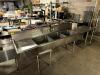 DESCRIPTION 100" LEFT SIDE THREE WELL STAINLESS POT SINK / SOIL TABLE. ADDITIONAL INFORMATION W/ SPRAYER. SIZE 100" LOCATION BAY 6 QTY 1 - 3