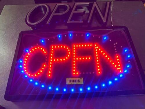 DESCRIPTION (2) LED "OPEN" SIGNS. ADDITIONAL INFORMATION MISSING (1) 12 VOLT POWER CORD. IN WORKING ORDER. THIS LOT IS: ONE MONEY LOCATION BAY 6 QTY 1