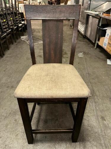 DESCRIPTION (4) WOODEN FRAMED UPHOLSTERED COUNTER HEIGHT BAR STOOLS. THIS LOT IS: SOLD BY THE PIECE SIZE COUNTER HEIGHT LOCATION BAY 6 QTY 4