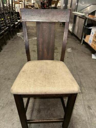 DESCRIPTION (7) WOODEN FRAMED UPHOLSTERED COUNTER HEIGHT BAR STOOLS. THIS LOT IS: SOLD BY THE PIECE SIZE COUNTER HEIGHT LOCATION BAY 6 QTY 7