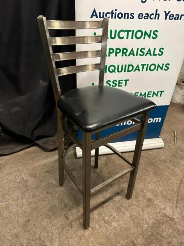 DESCRIPTION (2) 30" LADDER BACK BAR STOOLS W/ POLISHED NICKLE FINISH AND BLACK PADDED SEATS. ADDITIONAL INFORMATION IN GOOD CONDITION. THIS LOT IS: SO