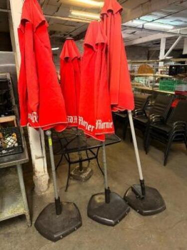 DESCRIPTION (3) PATIO UMBRELLAS W/ STANDS. ADDITIONAL INFORMATION ONE BASE TUBE NEEDS REPAIR. THIS LOT IS: SOLD BY THE PIECE LOCATION BAY 6 QTY 3