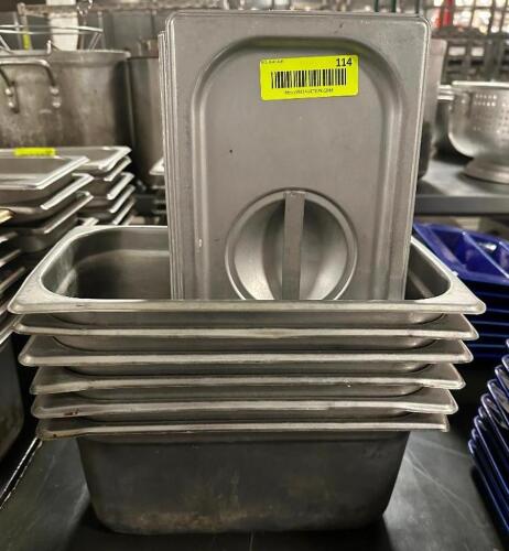 DESCRIPTION (6) 1/3 SIZE STAINLESS INSERTS W/ LIDS ADDITIONAL INFORMATION 6" DEEP. THIS LOT IS: SOLD BY THE PIECE LOCATION BAY 6 QTY 6