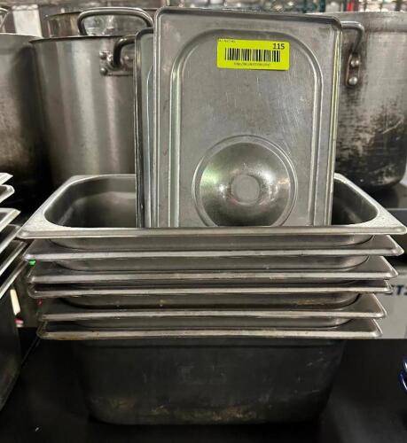 DESCRIPTION (6) 1/3 SIZE STAINLESS INSERTS W/ LIDS ADDITIONAL INFORMATION 6" DEEP. THIS LOT IS: SOLD BY THE PIECE LOCATION BAY 6 QTY 6