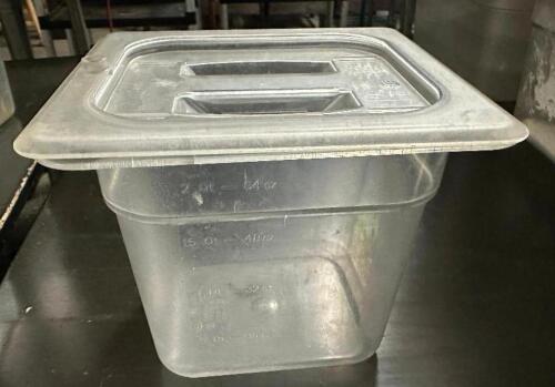 DESCRIPTION (6) 1/6TH SIZE PLASTIC INSERTS W/ LIDS ADDITIONAL INFORMATION 6" DEEP. THIS LOT IS: SOLD BY THE PIECE LOCATION BAY 6 QTY 6