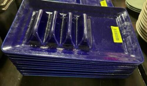 DESCRIPTION (10) 14" BLUE CERAMIC TACO PLATTERS THIS LOT IS: SOLD BY THE PIECE SIZE 14" LOCATION BAY 6 QTY 10