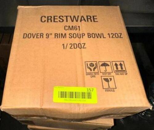 DESCRIPTION (3) BOXES OF CRESTWARE 9" RIM SOUP BOWL ADDITIONAL INFORMATION 12 PER CAN THIS LOT IS: SOLD BY THE PIECE LOCATION BAY 6 QTY 3