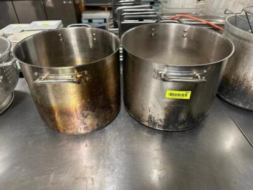 DESCRIPTION (2) STAINLESS STOCK POTS W/ HANDLES THIS LOT IS: SOLD BY THE PIECE LOCATION BAY 6 QTY 2