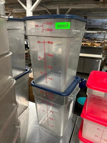 DESCRIPTION (2) 22 QT PLASTIC CONTAINERS W/ LIDS THIS LOT IS: SOLD BY THE PIECE SIZE 22 QT LOCATION BAY 6 QTY 2