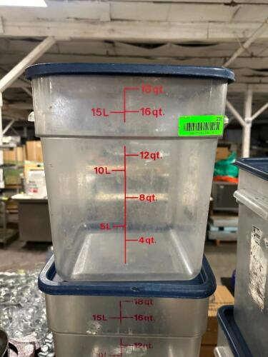 DESCRIPTION (3) 18 QT PLASTIC CONTAINERS W/ LIDS THIS LOT IS: SOLD BY THE PIECE SIZE 18 QT LOCATION BAY 6 QTY 3