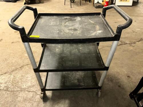 DESCRIPTION THREE TIER BLACK PLASTIC UTILITY CART. LOCATION BAY 6 QTY 1
