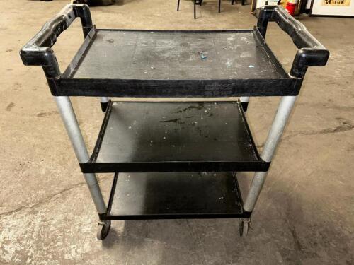DESCRIPTION THREE TIER BLACK PLASTIC UTILITY CART. LOCATION BAY 6 QTY 1