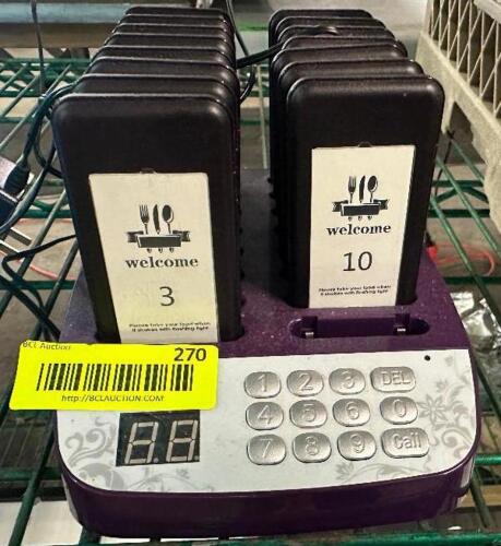 DESCRIPTION WIRELESS GUEST PAGER SYSTEM WITH BASE AND (15) PAGERS. BRAND / MODEL: OCPO KITCHEN KQ-20210719-4 LOCATION BAY 6 QTY 1