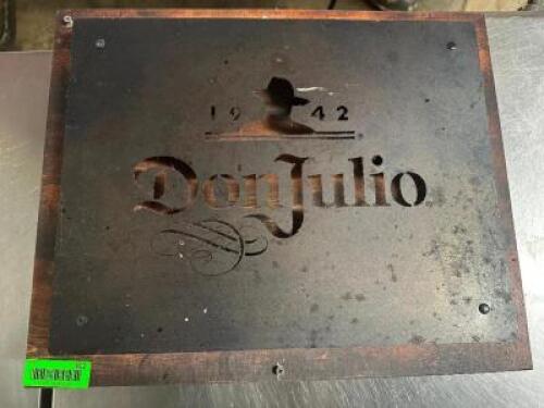 DON JULIO 1942 METAL BAR SIGN W/ WOOD BACKING.