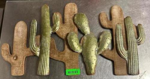 METAL SAGUARO CATUS DECORATION W/ WOODEN BACKING