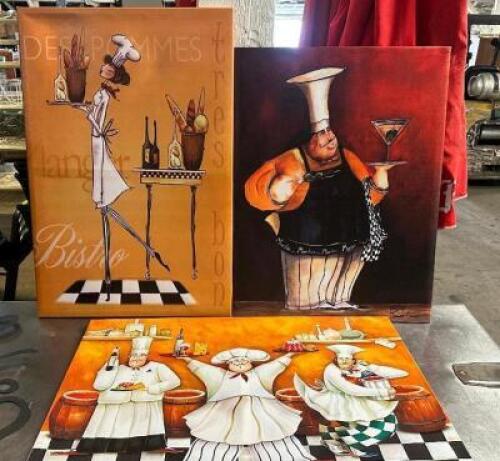 (3) CHEF THEMED CANVAS PRINTS.