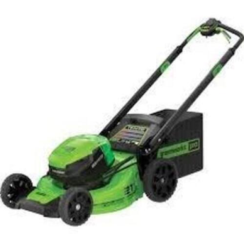 DESCRIPTION: (1) SELF PROPELLED MOWER BRAND/MODEL: GREENWORKS INFORMATION: GREEN, 5.0 AH BATTERIES SIZE: 21" RETAIL$: $374.98 EA QTY: 1