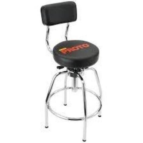 DESCRIPTION: (1) HEAVY DUTY SHOP STOOL BRAND/MODEL: PROTO #JFC1011 INFORMATION: BLACK, BACKREST INCLUDED, SILVER SIZE: 44" H RETAIL$: $366.38 EA QTY: