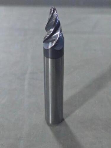 DESCRIPTION: (1) SOLID CARBIDE 15 DEG TAPER FORM BARREL CUTTER END MILL BRAND/MODEL: ACCUPRO 03328903 SIZE: 0.3750" SM END DIA 0.5901" LOC 3/8" SD RET