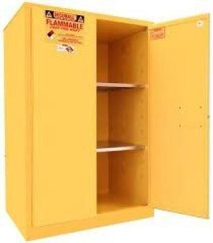 DESCRIPTION: (1) SAFETY STORAGE CABINET FOR FLAMMABLE LIQUIDSBRAND/MODEL: SECURALL #A145INFORMATION: YELLOWSIZE: 45 GALLON CAPACITY, 65.00H x 43.00W x 18.00LRETAIL$: $1792.25 EAQTY: 1