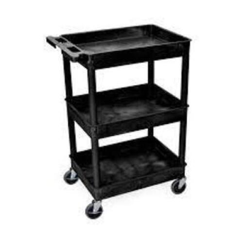 DESCRIPTION: (1) 3 SHELF TUB CARTBRAND/MODEL: LUXOR #STC111-BINFORMATION: BLACK, PLASTIC, 3 SHELFSIZE: 24" X 18" X 39 1/4"RETAIL$: $122.96 EAQTY: 1