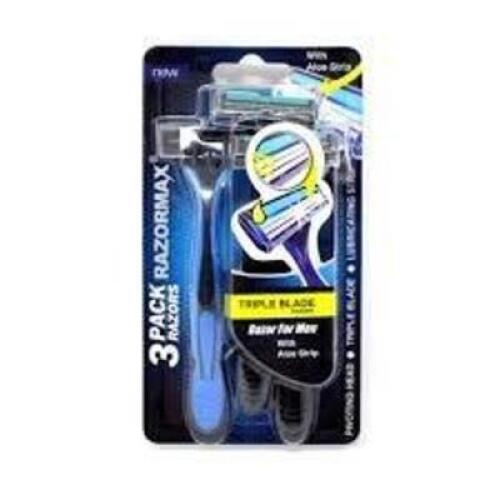 DESCRIPTION: (5) PACKS OF (3) RAZOR FOR MEN BRAND/MODEL: RAZORMAX INFORMATION: BLUE SIZE: 3 BLADES RETAIL$: $6.50 EA QTY: 5
