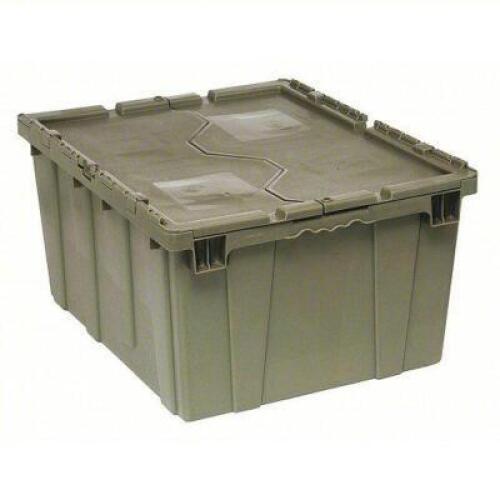 DESCRIPTION: (1) EMPTY STACKING TOTE WITH ATTACHED LID BRAND/MODEL: QUANTUM STORAGE #9U296 INFORMATION: GRAY, HEAVY DUTY SIZE: 28-1/8" X 20-5/8" X 15-