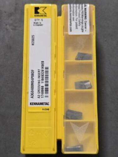DESCRIPTION: (20) CARBIDE GROOVING INSERTS BRAND/MODEL: KENNAMETAL A3G0400M4SP08DF KC5025 RETAIL$: $402.20 QTY: 20