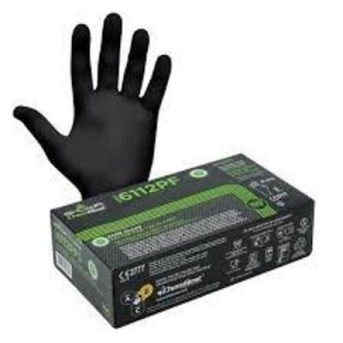 DESCRIPTION: (4) BOXES OF (100) DISPOSABLE GLOVES BRAND/MODEL: SHOWA #6112PF INFORMATION: BLACK SIZE: MED RETAIL$: $26.00 EA QTY: 4