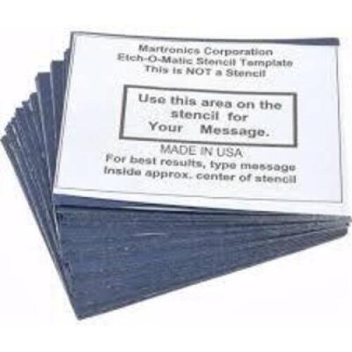 DESCRIPTION: (1) PACK OF (100) STENCIL TEMPLATE BRAND/MODEL: ETCH-O-MATIC SIZE: 3" X 2.25" RETAIL$: $39.87 EA QTY: 1
