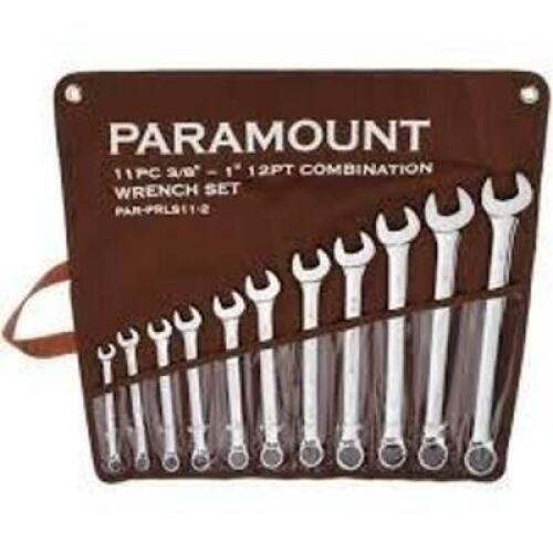 DESCRIPTION: (1) COMBINATION WRENCH SET BRAND/MODEL: PARAMOUNT INFORMATION: BROWN CASE/11-PIECES, SEE INSPECTION, INCOMPLETE SET SIZE: 1-1/2" 12PT RET