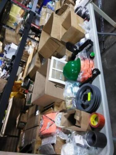 DESCRIPTION: (1) TABLE OF MISC ITEMS BRAND/MODEL: MANY, SOME PPE, SOME STORAGE INFORMATION: MUST COME INSPECT SIZE: WHOLE TABLE AS 1 LOT QTY: 1