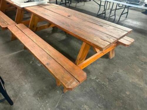 DESCRIPTION 72" WOODEN PICNIC TABLE W/ BENCH SEATS. SIZE 72" LOCATION BAY 6 QTY 1
