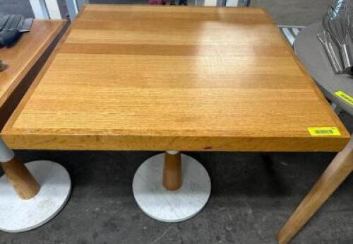 DESCRIPTION 30" X 30" WOODEN TABLE W/ BASE. SIZE 30" X 30" LOCATION BAY 6 QTY 1